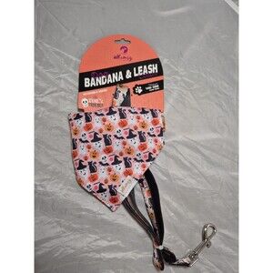 Whimsy Halloween Medium Reversible Dog Bandana Collar & Leash Set Pink Halloween